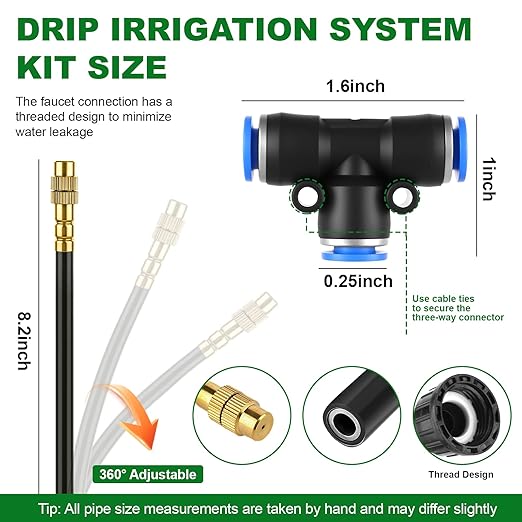 Drip Irrigation System 100FT 1/4 inch Hose Garden Irrigation Kit with 30pcs 360° Adjustable Copper Nozzles Upgrade Atomizing Watering System for Yard Plants Lawn Greenhouses Accessories