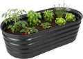 Relaxdays Raised Bed Galvanised Metal Flowers Plants &amp Vegetables H x W x D: 45 x 150 x 60 cm Oval Plant Bed Anthracite
