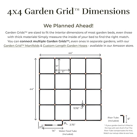 The Garden Grid | Garden Watering System for Raised Beds - But Better | Pre-Assembled Waters Every Plant 1-Min Setup USA-Made Lasts 5–10x Longer Than Drip Irrigation | Size: 4x4 - Dims: 44x44