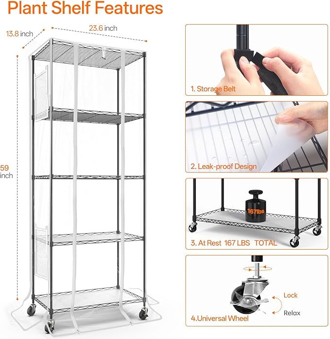 Bstrip Indoor Greenhouse 5 Tier 23.5x13.8x59 Mini Greenhouse with Grow Light 4 Pack 24W Full Spectrum Plant Lights &amp Timer Plant Stand with Grow Light for Indoor Plant Seed Starting Seed T