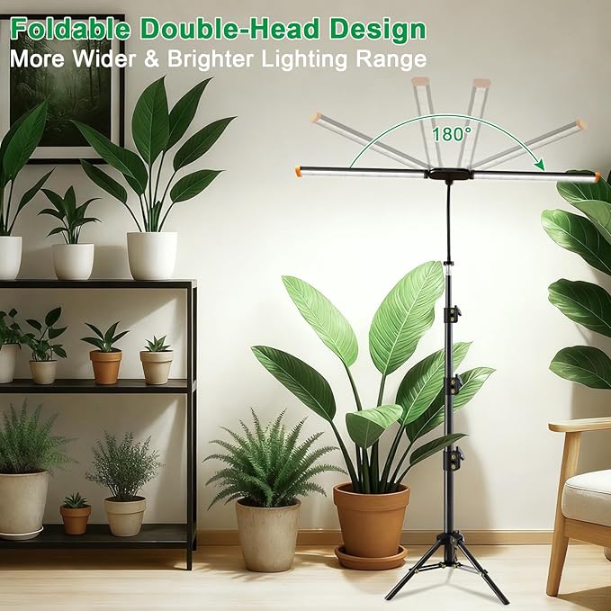 YEOLEH Floor Lamp Grow Light for Large Tall Plants Indoor 6000K White Full Spectrum Plant Growing Light with Red Blue LED Foldable Light Strip Dimmable &amp Timer Function Height 17-62‘’