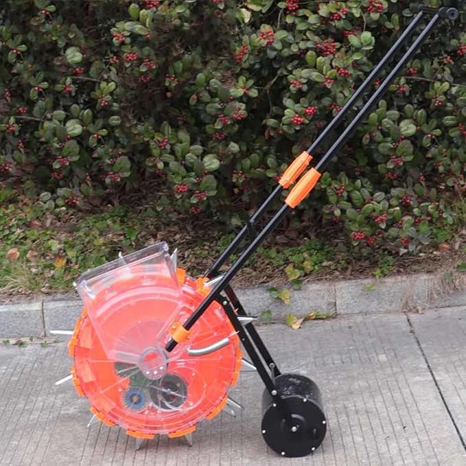 Precision Hand-Push Roller Seeder Seeds Dispenser Spreaders with 12 Seeding Nozzles Single-Wheel Planter Tool Manual Seeder Machine for Soy Peanut Corn Cotton Soybean