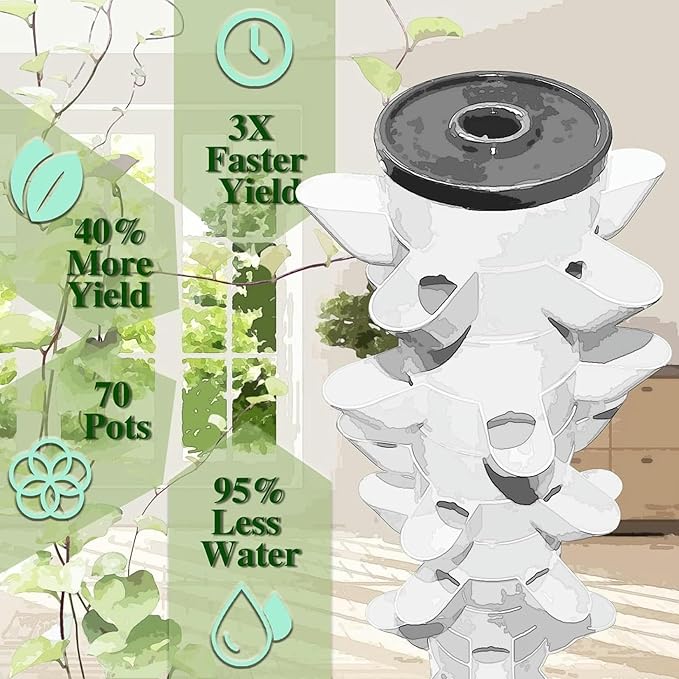 Tower Hydroponics Growing System 8 Sections Led Timed Grow Light40 Pcs Nursery Germination Kit - Herbs Fruits and Vegetables - Hydrating Pump Adapter Seeding Bed &amp Net Pots