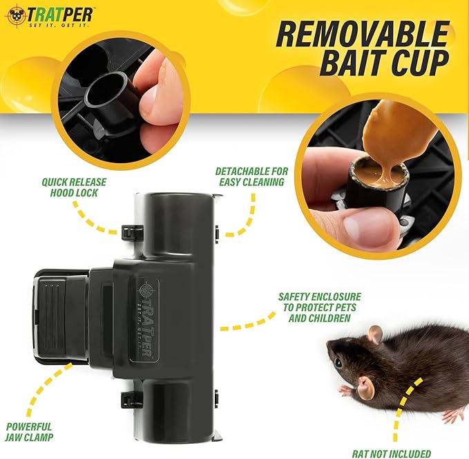 TRATPER Rat and Chipmunk Traps. Prevents Accidental Triggering with Dual Tunneled Design. Covered Snap Traps for Humane Kill Reusable Pest Control for Rats Indoor &amp Outdoor Use. 4 Pack