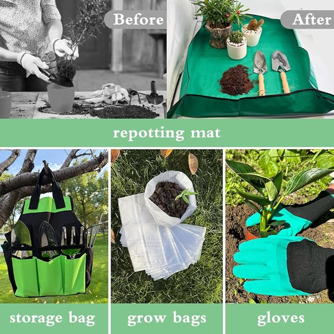 Garden Tools Set Stainless Steel Gardening Supplies Kit Gardening Kit Garden Hand Tools with Fashion and Durable Storage Bag Planting Tools Ideal Gifts for Women &amp Men (10 Pieces)