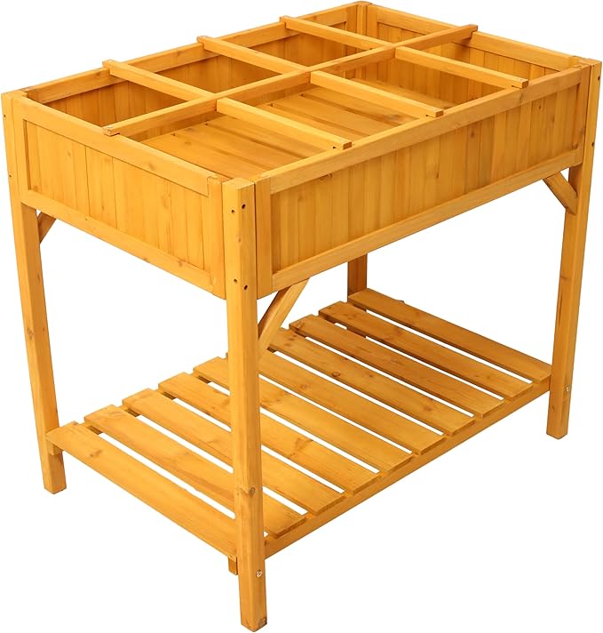 Raised Garden Bed with Legs Wooden Elevated Planter Box with 8 Grids Divider Protective Liner Standing Garden Planter Bed for Vegetables Flowers Herbs on Deck Patio Backyard