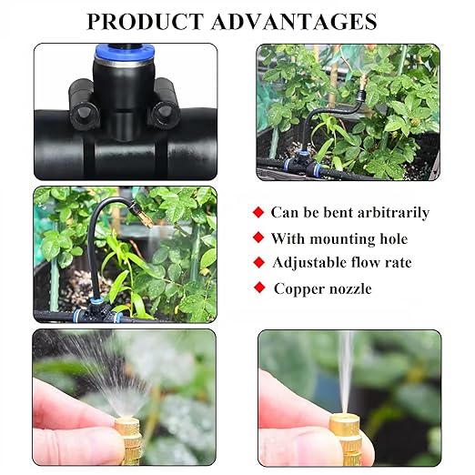 98FT Drip Irrigation Kits with Quick ConnectorAutomatic Irrigation System with Replaceable 360-degree Bending Dropperatomizing Copper Nozzle for Watering System for Garden Plant Lawn Patio.