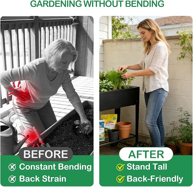 2-Pack 32”Height Elevated Raised Garden Bed with Wheels &amp Storage Shelf 400 Lbs Capacity Anti-Rust Space-Saving Planter for Vegetables Herbs Patio Balcony Backyard