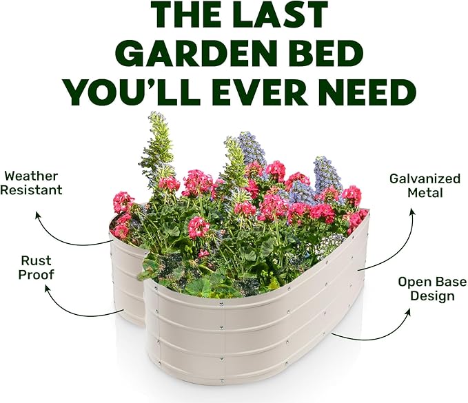 Plant &amp Plot Galvanized Raised Garden Beds Outdoor // Planter Raised Beds for Gardening Vegetables Flowers // Large Metal Garden Box (White) // Tool-Free Assembly