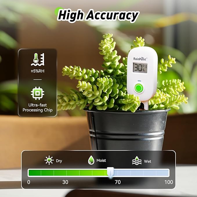RAINPOINT Smart Digital Wireless Plant Moisture Meter Houseplant IndoorWiFi Hub NeededCapacitive ProbeLeave-in Soil Hygrometer SensorReal-time Monitor Humidity Tester Outdoor Gardening