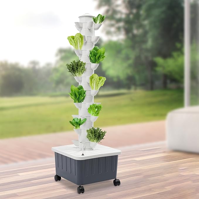 Hydroponics Growing Box Kit 50-Plant Vertical Vegetable Tower Hydropoic Tower for Soilless Cultivation Herbs Fruits Vegetables Plant Gift for Gardening Lover
