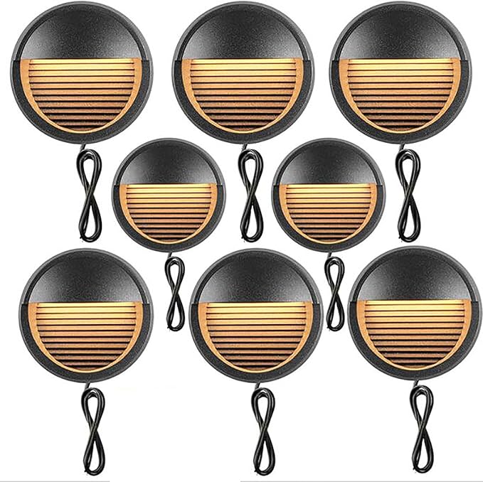 YANYO 8 Pack LED Landscape Lights - Recessed Spotlight 4W Warm White Light 3000K Step Stair Lights IP67 Waterproof Round Wall Lamp with 1m Wire for Tree Garden Yard Pathway Accent Lighting(Color: