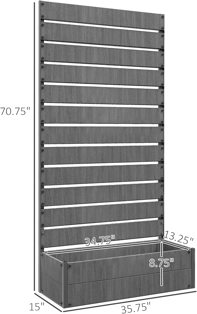 Outsunny Raised Garden Bed with Trellis for Climbing Plants Planter Box with Self Draining Gap Freestanding Trellis Planter for Outdoor Patio Deck 35.75 x 15 x 70.75 Dark Gray