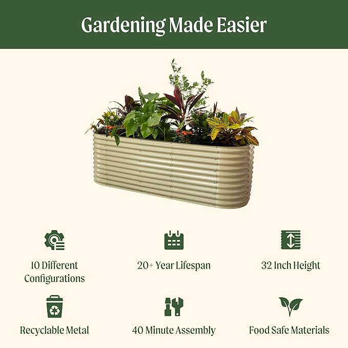 32 Extra Tall Raised Garden Bed Kits 4 x 8 x 2.7ft Raised Planter Box Outdoor 2.5 x 9.5 x 2.7ft Deep Root 10 in 1 Modular Metal Raised Beds for Gardening Vegetables Flowers Fruits - Terra Cotta
