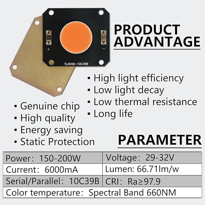 150-200W LED Chip Grow Light Phyto Lamp 660NM Full Spectrum Phyto Lamp DC29-31V 6000mA LED Grow Chip Compatible with Plants Seedlings Flower
