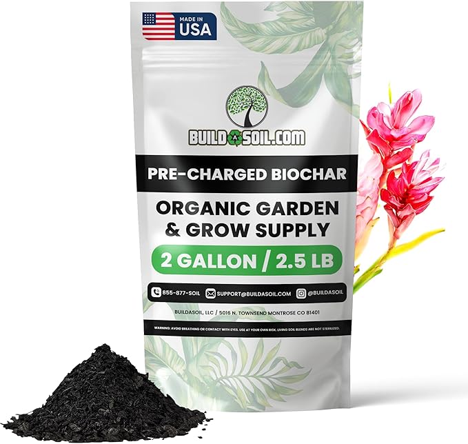 BuildASoil Pre-Charged Biochar Organic Soil Amendment for Plants No-Till Friendly 2–5% Mix Rate Clay Soil Conditioner with Organic Perlite &amp Horticultural Charcoal Blend 2 Gallon/2.5 lb