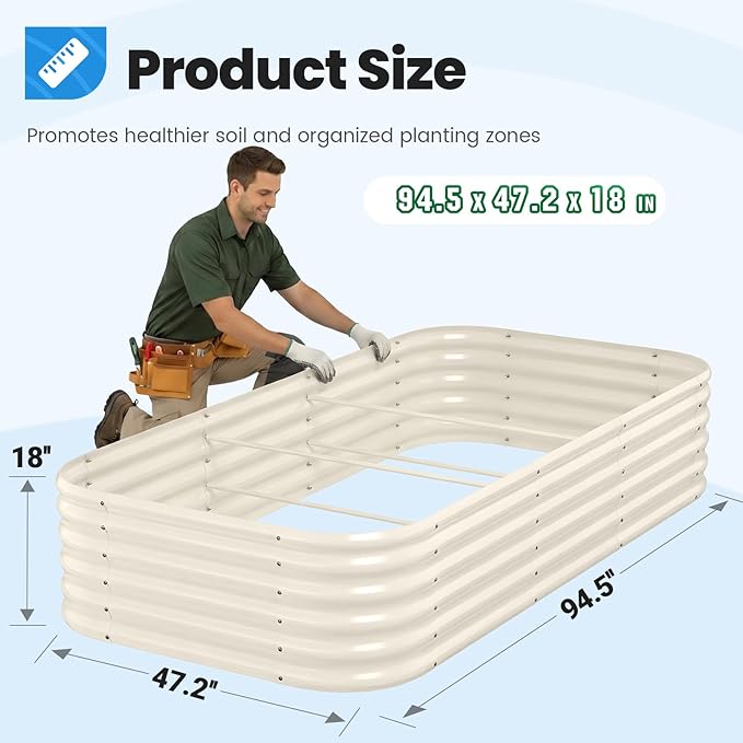 Quictent Raised Garden Bed Kit Oval Galvanized Metal Planter Box Tall for Vegetables Outdoor Backyard Strengthened by Crossbar Beige 8x4x1.5 ft