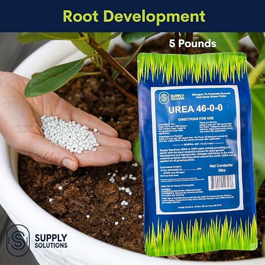Supply Solutions Urea 46-0-0 Nitrogen Fertilizer to Stimulate Lush Growth and Deep Green Color - Plant Food Plant Fertilizer for Plants Lawn Garden - Bloom Booster for Flowers Fruits (5lbs)