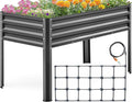 KING BIRD Raised Garden Bed with Irrigation System and Legs Galvanized Elevated Planter Box 48×24×31.5 in for Backyard Patio Balcony 400lb Capacity Dark Grey
