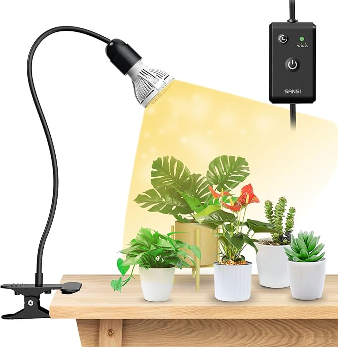 SANSI LED Grow Lights for Indoor Plants Lifetime Free Bulb Replacement 150W Full Spectrum Gooseneck Clip Plant Grow Light Plant Light with Timer 4/8/12 Hrs High PPFD Growing Power Grow Lamp