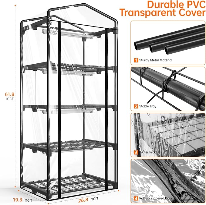 Bstrip Indoor Greenhouse with Grow Light 29.5 L×13.8 W×71 H and 27.2x19.9x61.8