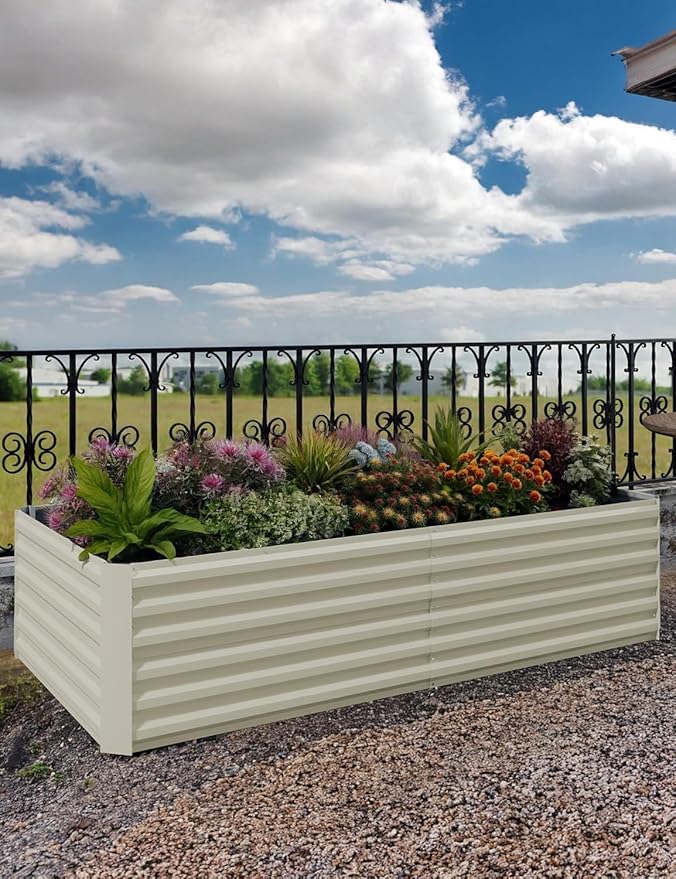 6x3x2 ft Galvanized Raised Garden Bed24 Tall Root Metal Planter Box for Vegetables Flowers HerbsEasy Assembly Raised Garden BedsRust-ResistantBeige