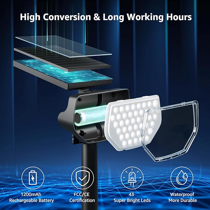 Lepro Solar Decorative Spot Lights 4 Pack Cool White Modern Accent Lights for Garden &amp Landscape IP65 Waterproof Adjustable Spotlight for Architecture Pathways Contemporary Decor