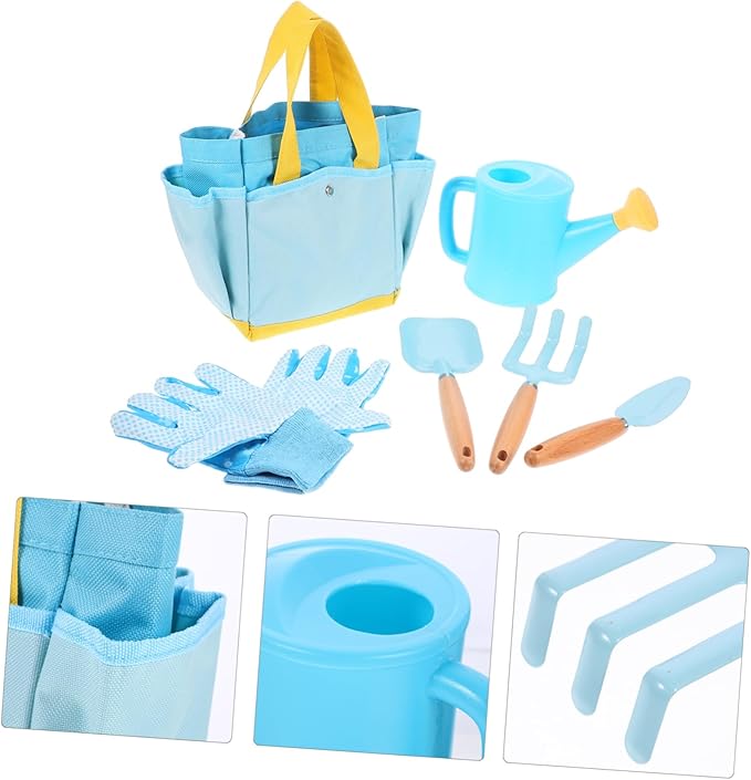 1set Boy Girl Gardening Tool Set Boy Girl Planting Tools Rake Shovel Watering Can and Storage Bag for Outdoor Fun and Learning Activities