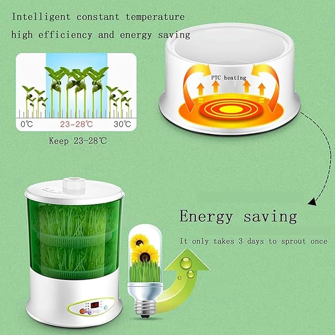 Home Smart Bean Sprout Machine Automatic Bean Sprout Machine Seed-Sprouter Kits Time and Temperature Control Water and Electricity Separation 1.8 L Wa