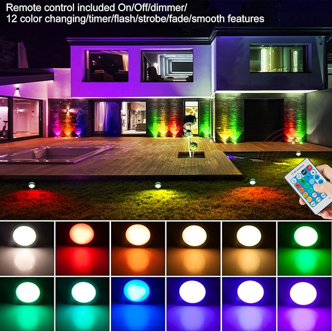 LUXSWAY Landscape Light Rechargeable Waterproof Spotlight Outdoor with Remote Color Changing Garden Lighting Planter Spotlight for Holiday Path Yard Christmas Tree Decoration
