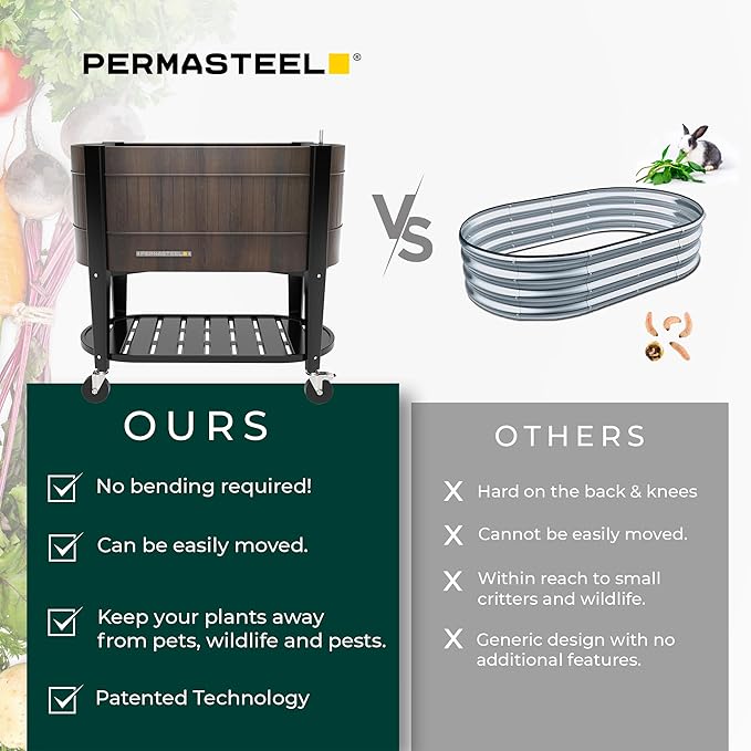 Permasteel Raised Garden Bed with Legs 40×20×37 in Planter Box with EnGrow™ TrueSoil™ Technology for Vegetables Flowers Herbs and Fruit Outdoor Indoor Storage Shelf Wood Brown