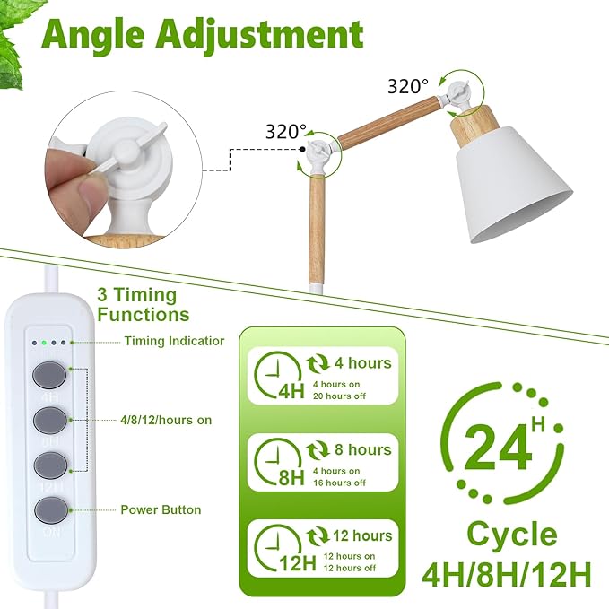HMVPL Grow Lights for Indoor Plants Full Spectrum Plant Lights for Indoor Growing with 20W COB Grow Light Blub 4/8/12H Timer Standing Tall Grow Lamp for Middle Large Plants(75'' Height Adjustable)
