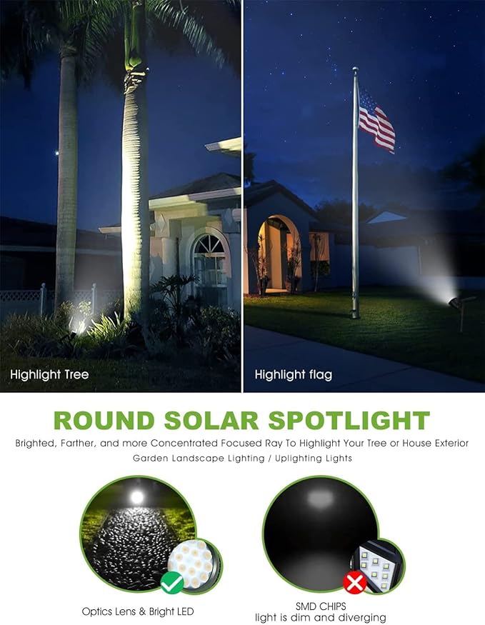 Solar Spot Lights Outdoor2.5W Solar Panel and Bright 2 in 1 Waterproof Solar Powered Landscape Spotlights Wall Light for Garden Patio Yard Flag Pole PoolWarm Light6 pcs (White Light 4 pcs)