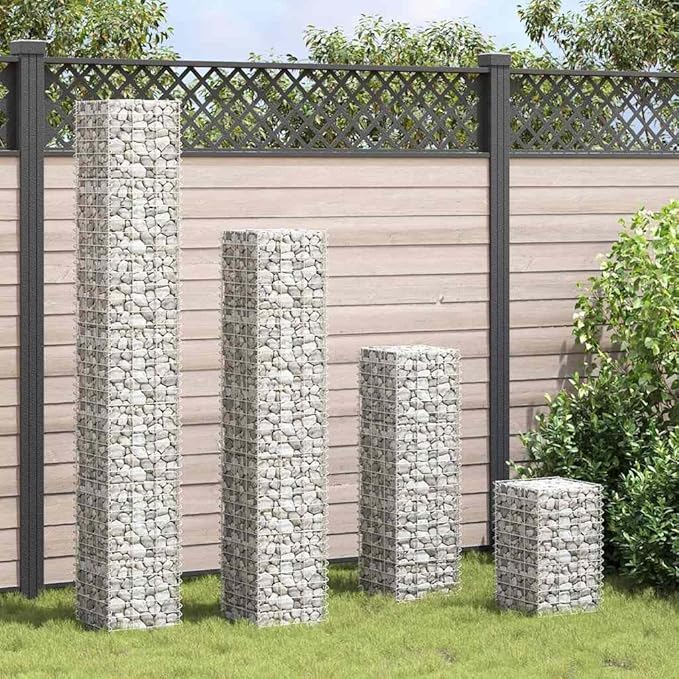 Gabion Raised Garden Bed 11.8x11.8x78.7 Silver Metal Planter Tall Vertical Steel Box for Flowers Vegetables Patio Lawn Backyard