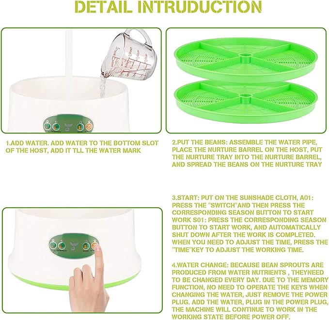 Automatic Watering Bean Sprouts Machine 3-Layer Bean Sprout Machine LED Display Control Time Constant Temperature Large-Capacity Seed Germination Kit
