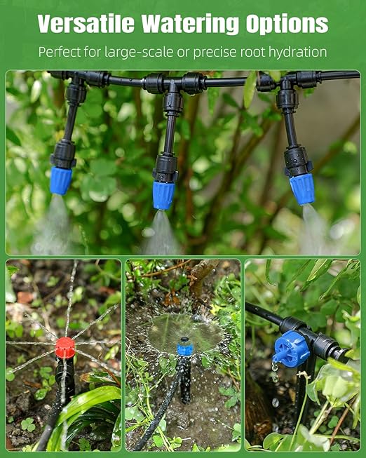 Pawfly 250 ft Drip Irrigation System Quick-Connect Drip Irrigation Kit with 50ft 1/2 &amp 200ft 1/4 Tubing and Accessories Garden Watering System for GreenhouseYardsLawnRaised Bed