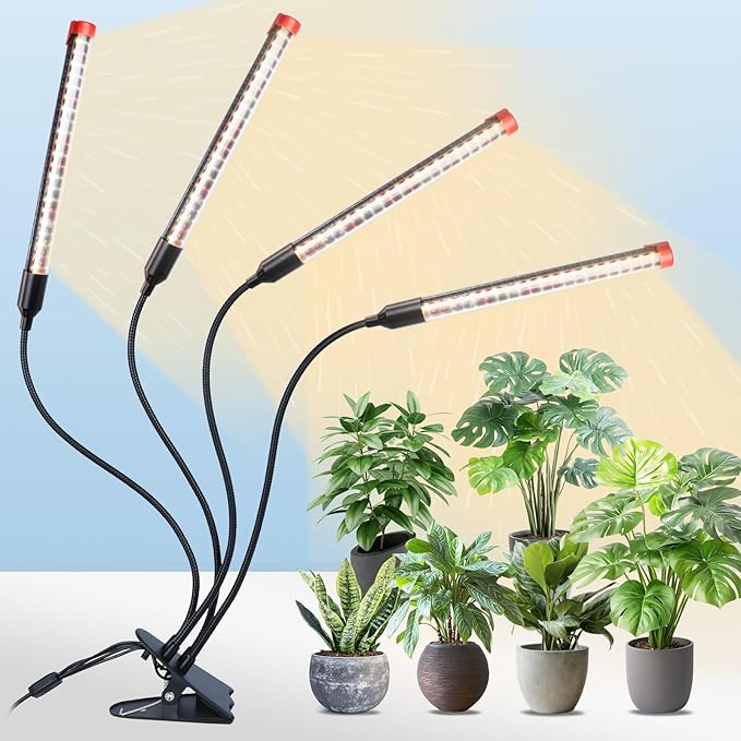 FECiDA Gamechanger 2026 36 Watt Power Draw NO Need Adapter 4Head Strong Clip Grow Lights for Indoor Plants with 4/8/12/16/20H Timer LED Plant Growing Lamps for Houseplants Bonsai Seed Starting