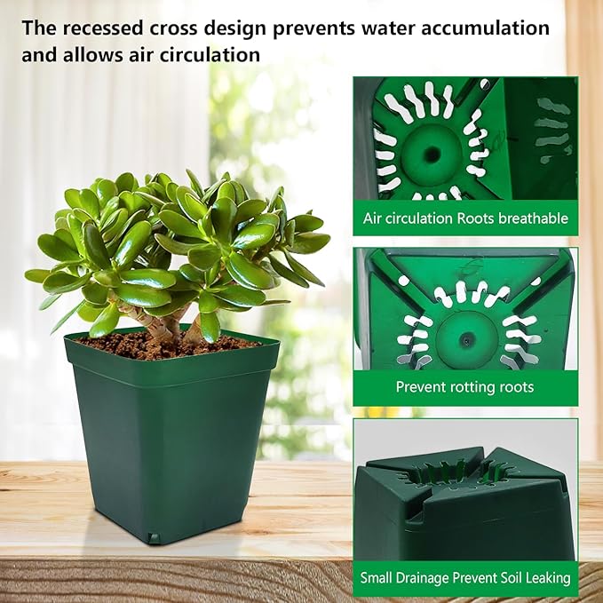 Square Nursery Seedling Pot 3.5 Inches 90 Pcs Small Nursery Pot Plastic Thick and Sturdy Seed Start Germination Pot for Plant Propagation and Seeding(Green3.54 Inches 90Pcs)