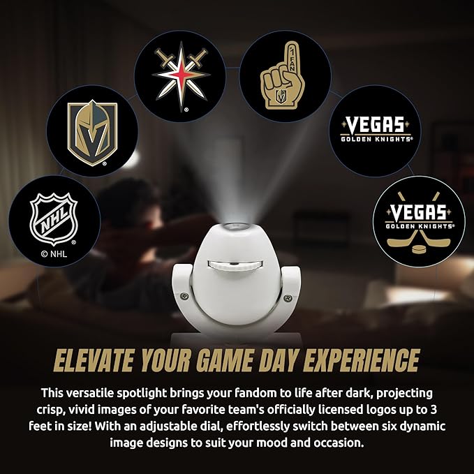 Sporticulture NHL American Hockey Vegas Golden Knights LED Mini Spotlight Projector – 6 Team Logos Portable &amp USB Rechargeable – For Game Day Parties Dorm Rooms &amp More (No Button Batteries R