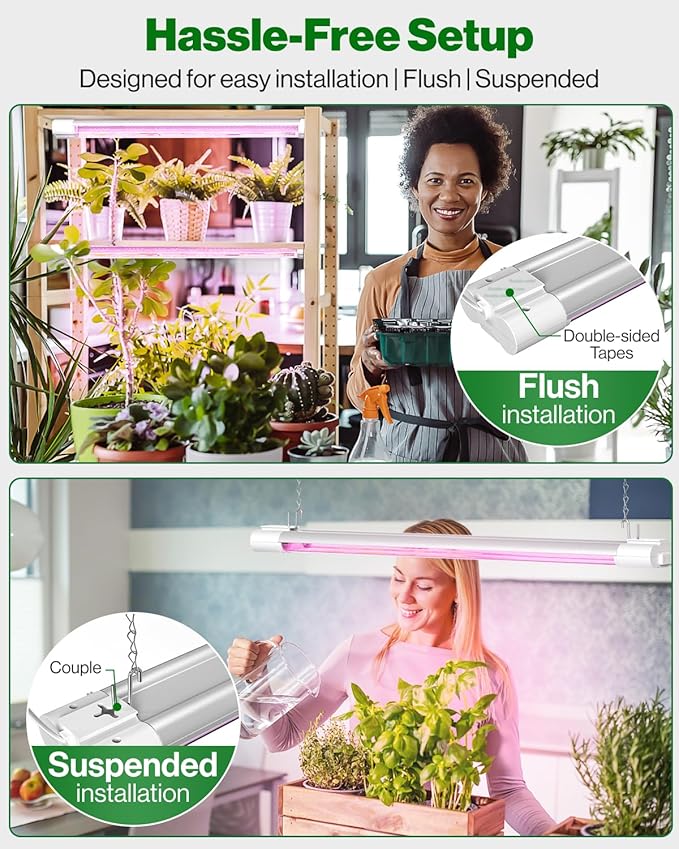 Sunco 8 Pack 2ft Grow Light LED 20W Full Spectrum for Seed Starting Seedling Indoor Plants Plug in Suspended Fixture Link Up to 8 Inline Switch ETL.