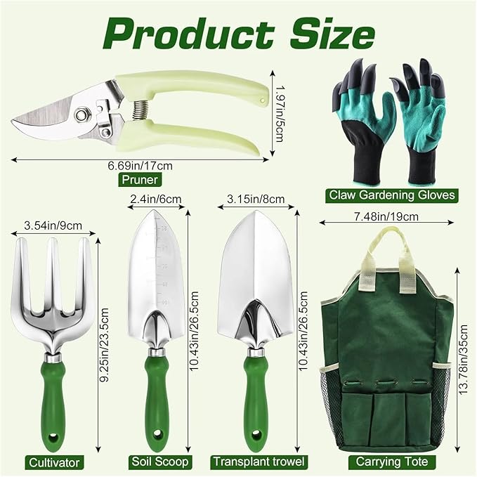 Gardening Tools Set Including Garden Shear Claw Gloves Cultivator Transplant Trowel Soil Scoop Outdoor Planting