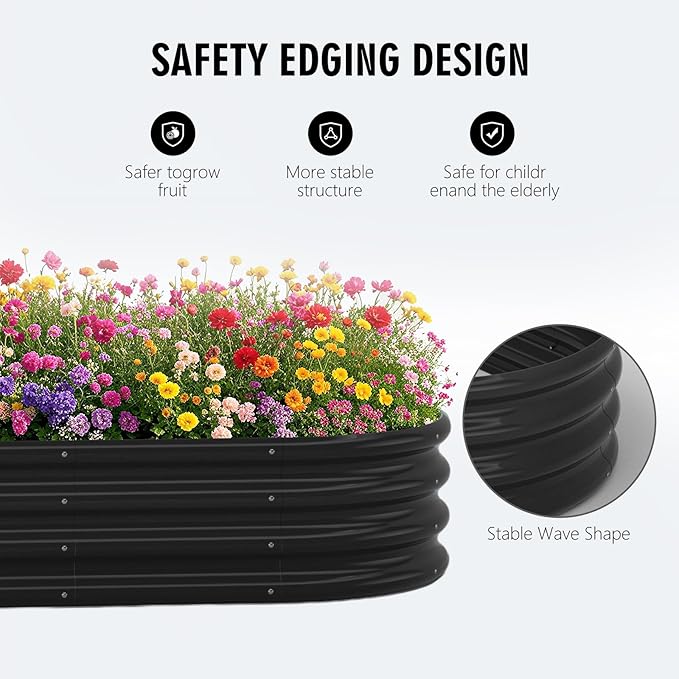 Galvanized Raised Garden Bed Kit Galvanized Planter Raised Garden Boxes Outdoor Oval Metal Raised Garden Beds for Vegetables (Black)