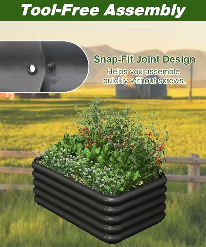 3.0x1.8x1.0ft Raised Garden Bed Kit for Outdoor PP Material Planter Boxes Large Garden Box Flower Bed with Easy Assembly Gardening Containers for Vegetables Flowers Herbs Black
