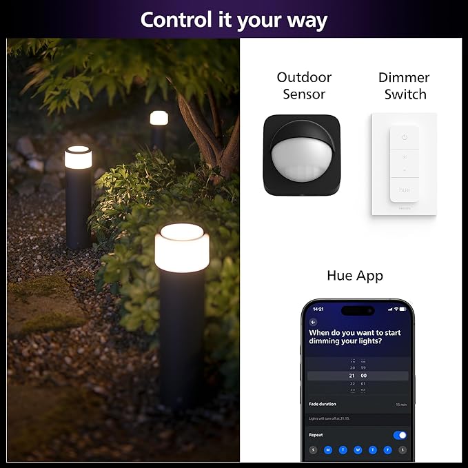 PHILIPS Hue Calla Large Outdoor Pedestal Light (Low-Volt) (104 x 402 mm) White &amp Color Pathway Light Voice Control with Alexa Apple Home &amp Google Assistant Bridge Required
