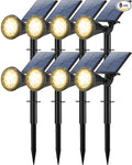 8 Pack Solar Spot Lights Outdoor Waterproof 180 Adjustable Solar Powered Landscape Lights for Yard Garden Pathway Porch Pool Wall 4 Lighting Modes Warm White