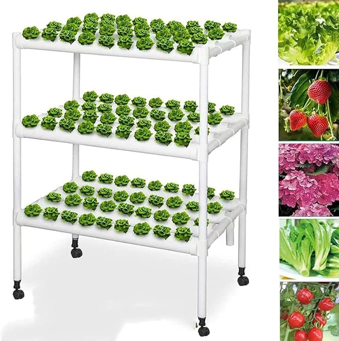 Hydroponic Grow Kit Hydroponics Growing System 3 Layers 108 Plant Sites Food-Grade PVC-U Pipes Hydroponic Planting Equipment with Water Pump Gift for Gardening Lover