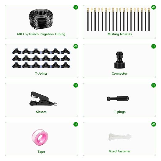60Ft Drip Irrigation System for Garden – 360° Bendable Automatic Watering Kit with 18 Adjustable Nozzles Misting Hose for Greenhouse Lawn Yard &amp Plants (60 FT)