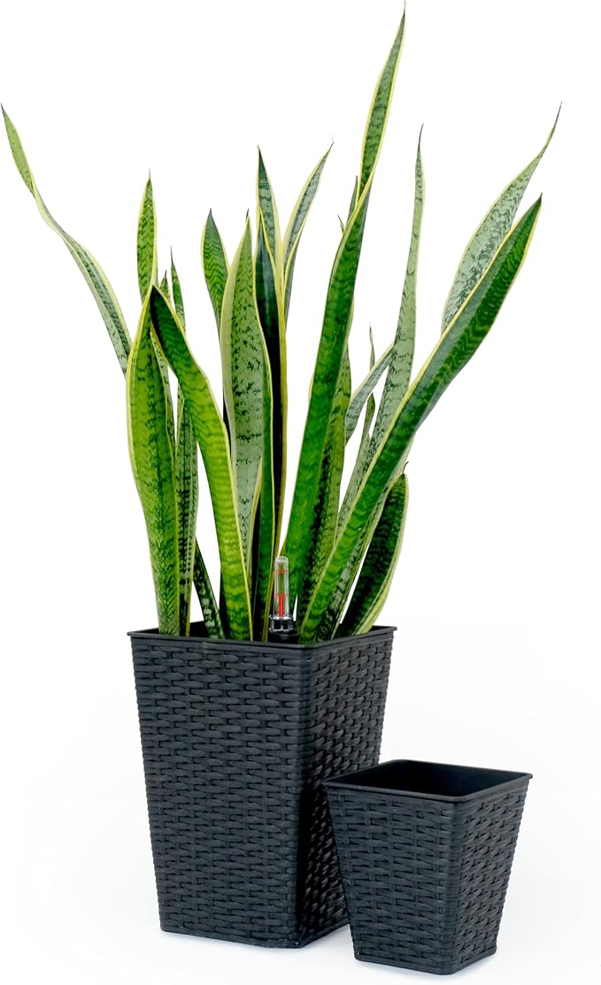 2 Pack Smart Self Watering Square Planter for Indoor and Outdoor Hand Woven Wicker Espresso