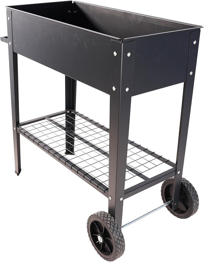 Mobile Metal Raised Garden Bed Cart with Legs Elevated Tall Planter Box with Wheels for Outdoor Indoors House Patio Backyard Vegetables Tomato DIY Herb Grow (Black)