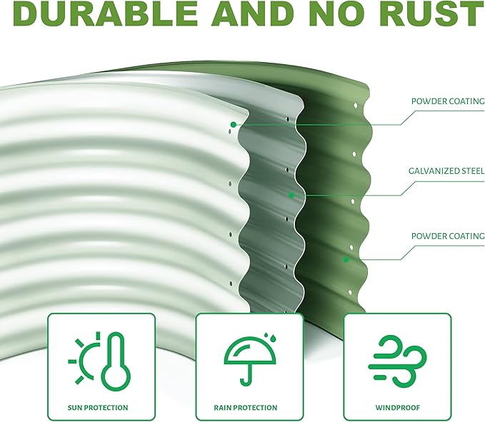3Pcs 2X2X1ft Round Raised Garden Bed KitGalvanized Raised Garden Beds Outdoor Metal Planter Box Steel Kit Flower HerbVegetables..Grass Green